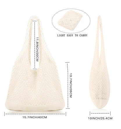 COOKOOKY Crochet Beach Tote bag Summer Beach Bag for Women Aesthetic Mesh Tote Bag Hippie Bag Knit Bag