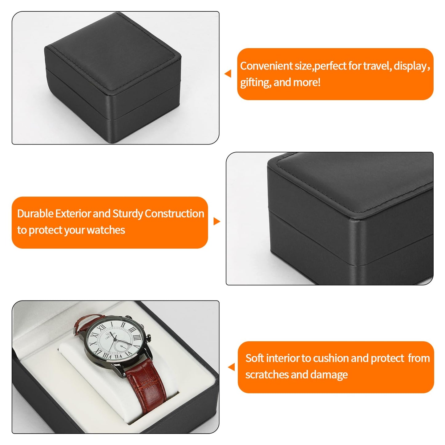 PU Leather Watch Box, Compact Watch Gift Case with Pillow for Women Men, Travel Watch Holder Storage Boxes for Birthdays Anniversary Father's Day Graduations (Black)