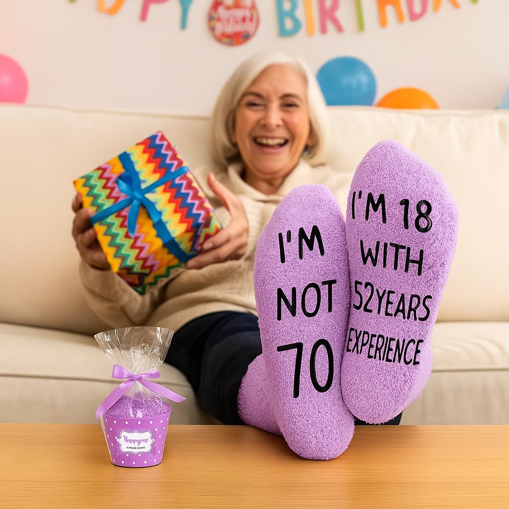HAPPYPOP 65TH Birthday Gifts for Women - 61 62 63 64 65 66 67 68 69 70 Birthday Socks Purple