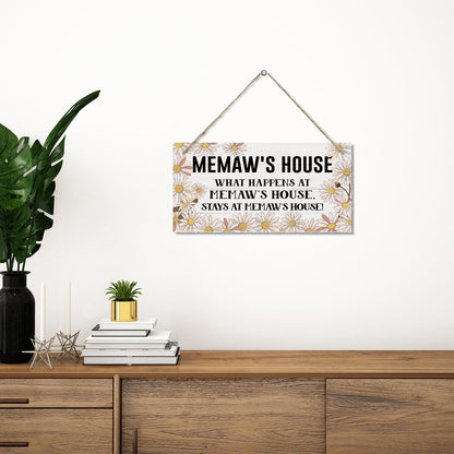 Memaw’s House Sign, Memaw Home Decor Gift, Farmhouse Hanging Wall Plaque, Decorative Wood Wall Art for Living Room Entryway, Memaw Home Decor Gift