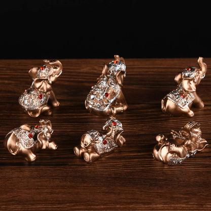 Brass Statu BRABUD Gold Resin Small Elephants Statues Home Decor Collection Gift Set of 6 BS123 (Gold)