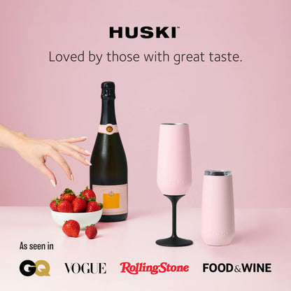 Huski Champagne Flute | NEW | Award-winning Design with Detachable Stem | Premium Stainless Steel Champagne Glass with Lid | Triple Insulated Tumbler | 8oz Capacity | Great Gift (Powder Pink)