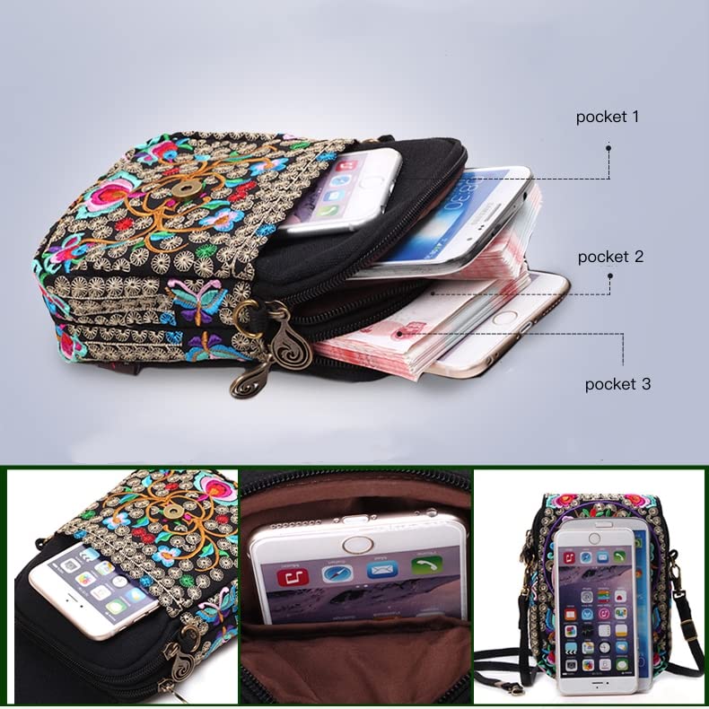 AWXZOM small Embroidered purse,Embroidered cell phone crossbody bag Coin Purse mexican purse Vintage wallet small crossbody cell phone purse