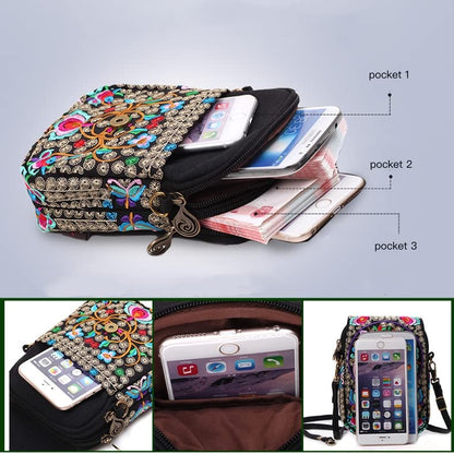 AWXZOM small Embroidered purse,Embroidered cell phone crossbody bag Coin Purse mexican purse Vintage wallet small crossbody cell phone purse