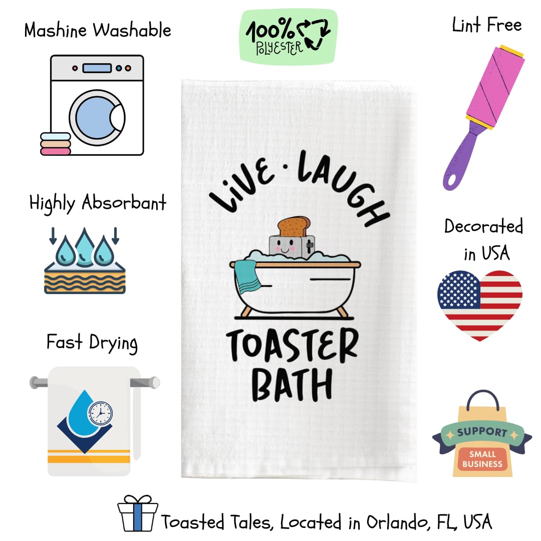 Toasted Tales Funny Dish Towel with Sayings Novelty Dishtowel for Kitchen - Super Absorbent Waffle Weave Hand Towel for Kitchen or Bathroom Housewarming Gift