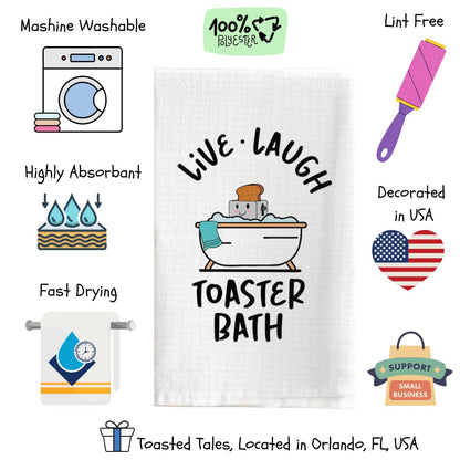 Toasted Tales Funny Dish Towel with Sayings Novelty Dishtowel for Kitchen - Super Absorbent Waffle Weave Hand Towel for Kitchen or Bathroom Housewarming Gift