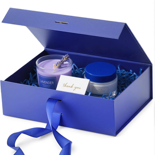 VGOODALL Blue Gift Box with Magnetic Lids, 10.2 x 7.5 x 3.2 Inch Gift Boxes for Presents Anniversary Birthday Celebration