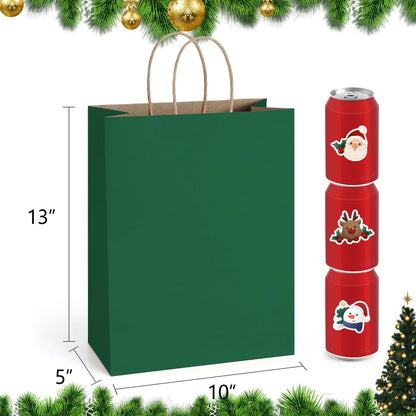 BagDream Forest Green Paper Bags with Handles Bulk 10x5x13 Inch 50Pcs Large Kraft Paper Gift Bags for Christmas, Thanksgiving, Outings, Craft, Retail, Grocery, Shopping, Recyclable