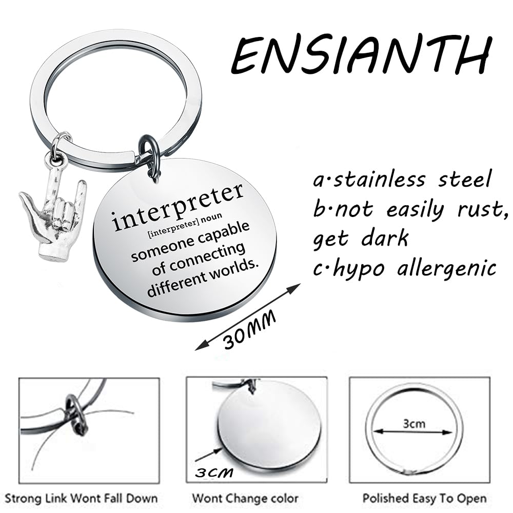 ENSIANTH Interpreter Keychain Sign Language Teacher Thank You Gift Interpreter Deaf Charm ASL Hand Gesture Translator Gift