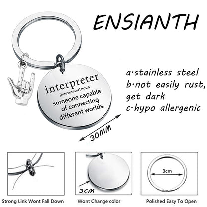 ENSIANTH Interpreter Keychain Sign Language Teacher Thank You Gift Interpreter Deaf Charm ASL Hand Gesture Translator Gift