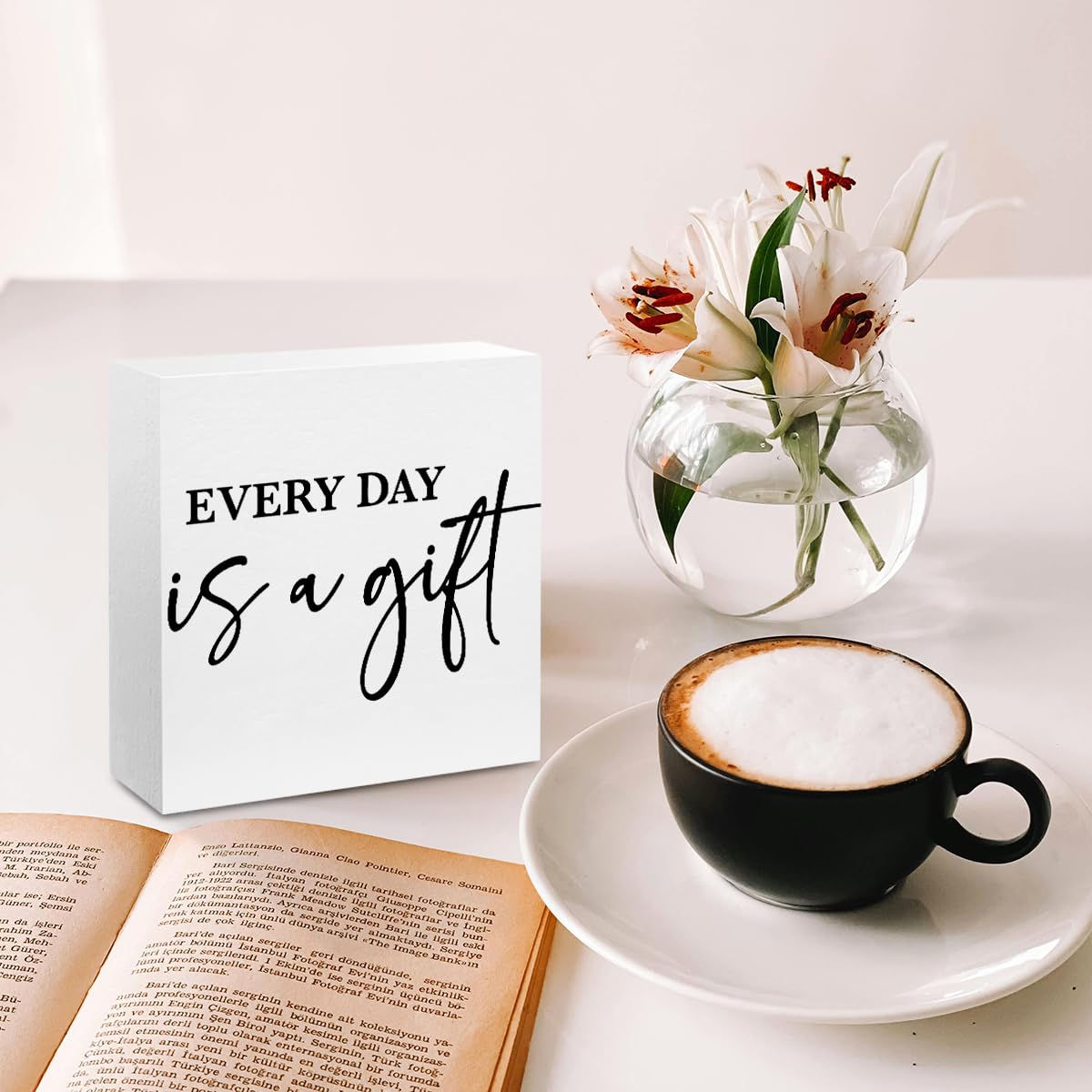 Inspirational Gifts for Women Men Friends, Everyday Is A Gift Wood Box Sign Decor for Home Room Office Cubicle Desk Shelf, Rustic Wooden Box Decorative Signs, 5.1x5.1Inch