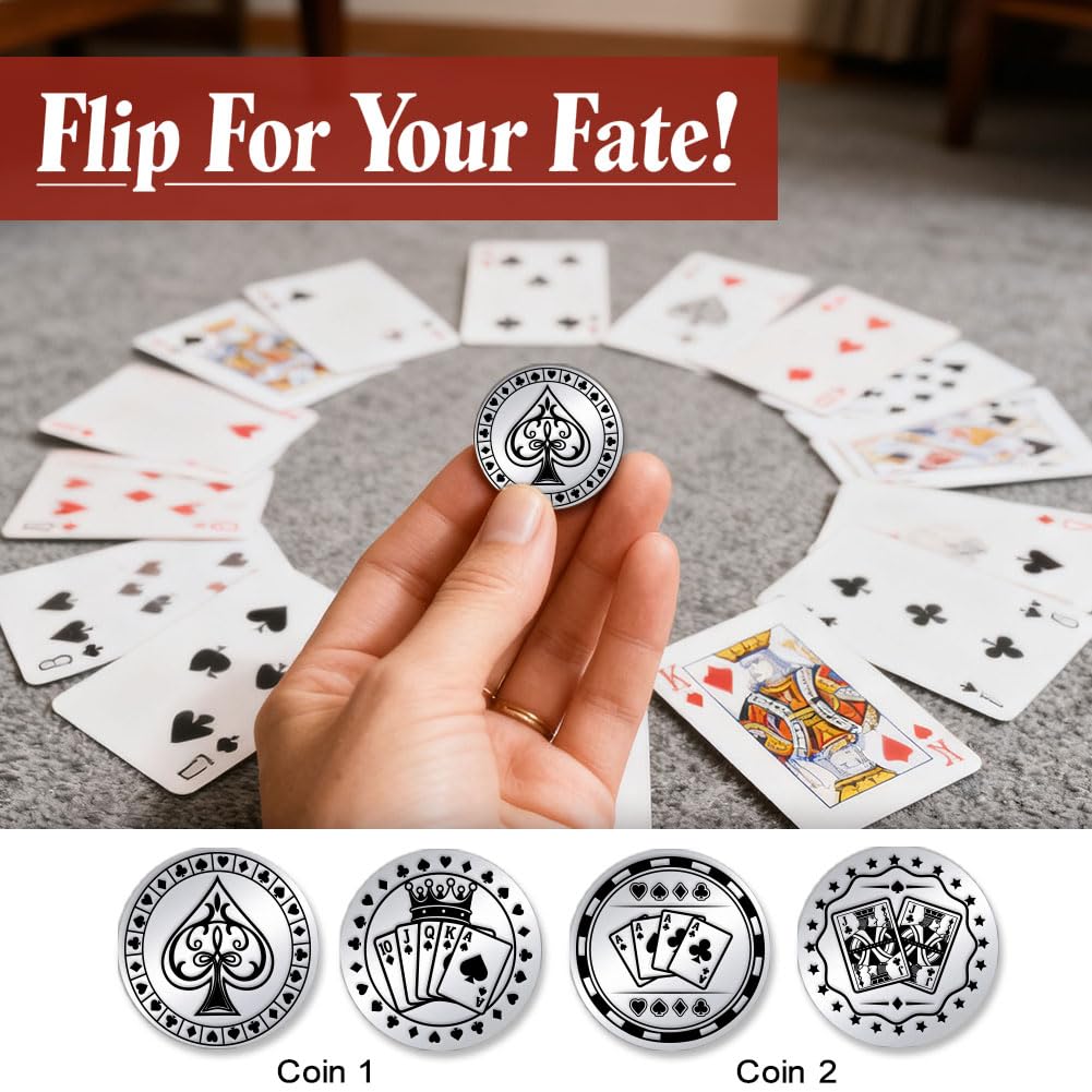 UNICRAFTALE 2Pcs Poker Card Protectors Coin Casino Lucky Coin Poker Card Guard Chip Stainless Steel Double Sided Decision Coins Las Vegas Souvenirs Pokers Player Accessories Gift for Men Women