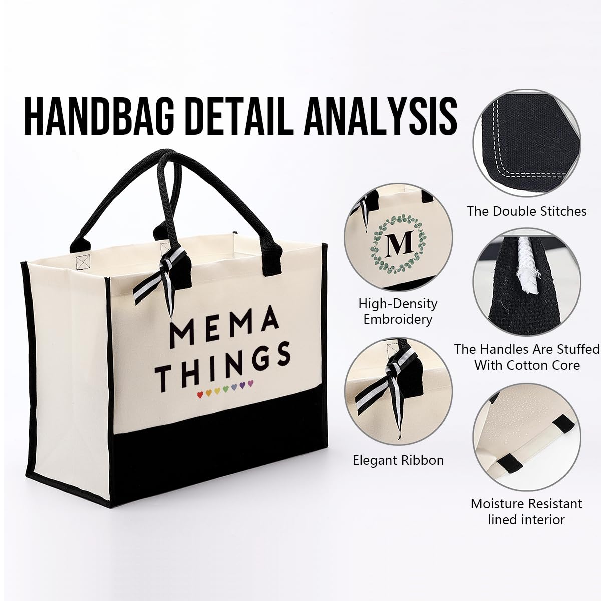 Mema Things Canvas Bag Gift, Mema Gift, Cotton Canvas Tote Bag, Utility Tote Shopping Bag Grocery Bags, Mema Canvas Beach Bag, Novelty Birthday Gift for Women, Mother's Day Gift for Mema Her Grandma