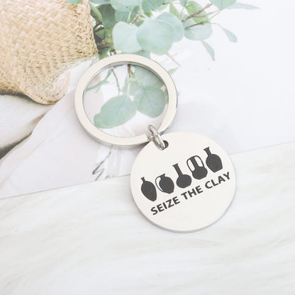 OKEYCH Ceramic Artist Gift Seize The Clay Keychain Pottery Lover Jewelry Pot Making Lover Gift Pottery Artist Gift