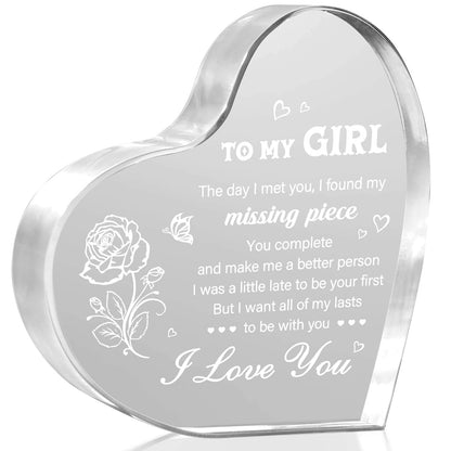 Gifts for Girlfriend, Girlfriend Birthday Keepseek, To My Girl Heart Shaped Acrylic Block, Birthday Anniversary Valentines Day Gifts for Her Wife GF