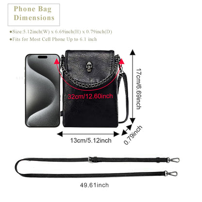 WITERY Small Crossbody Bag for Women Goth Bag Cell Phone Purse PU Leather Gothic Purse Mini Concert Shoulder Travel Purse with Chain