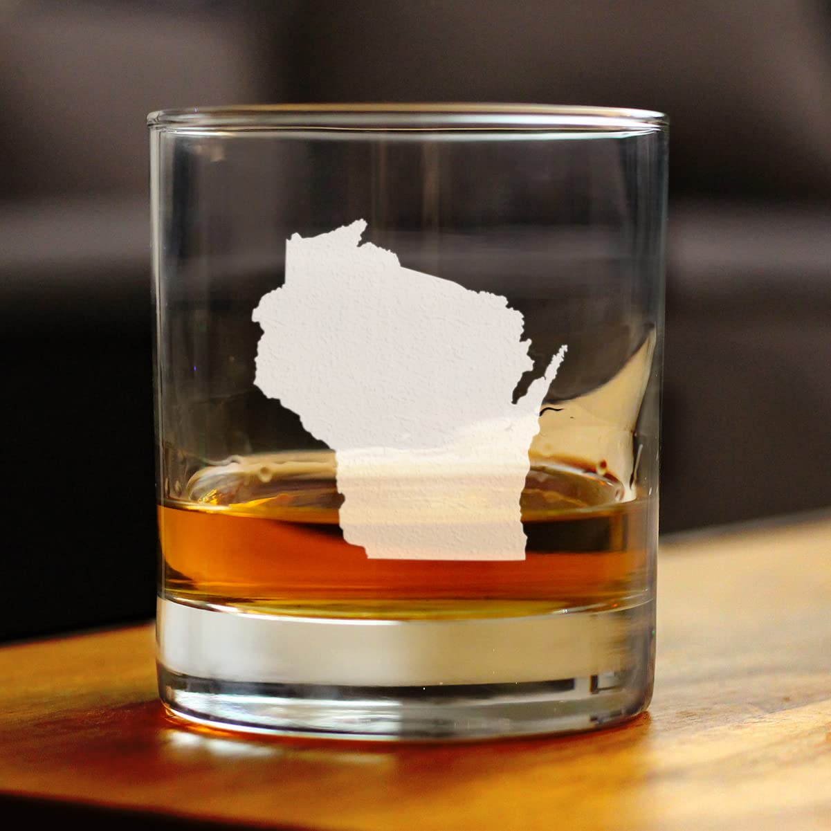 Bevvee Wisconsin State Outline Whiskey Rocks Glass - State Themed Drinking Decor and Gifts for Wisconsinite Women & Men - 10.25 Oz Whisky Tumbler Glasses