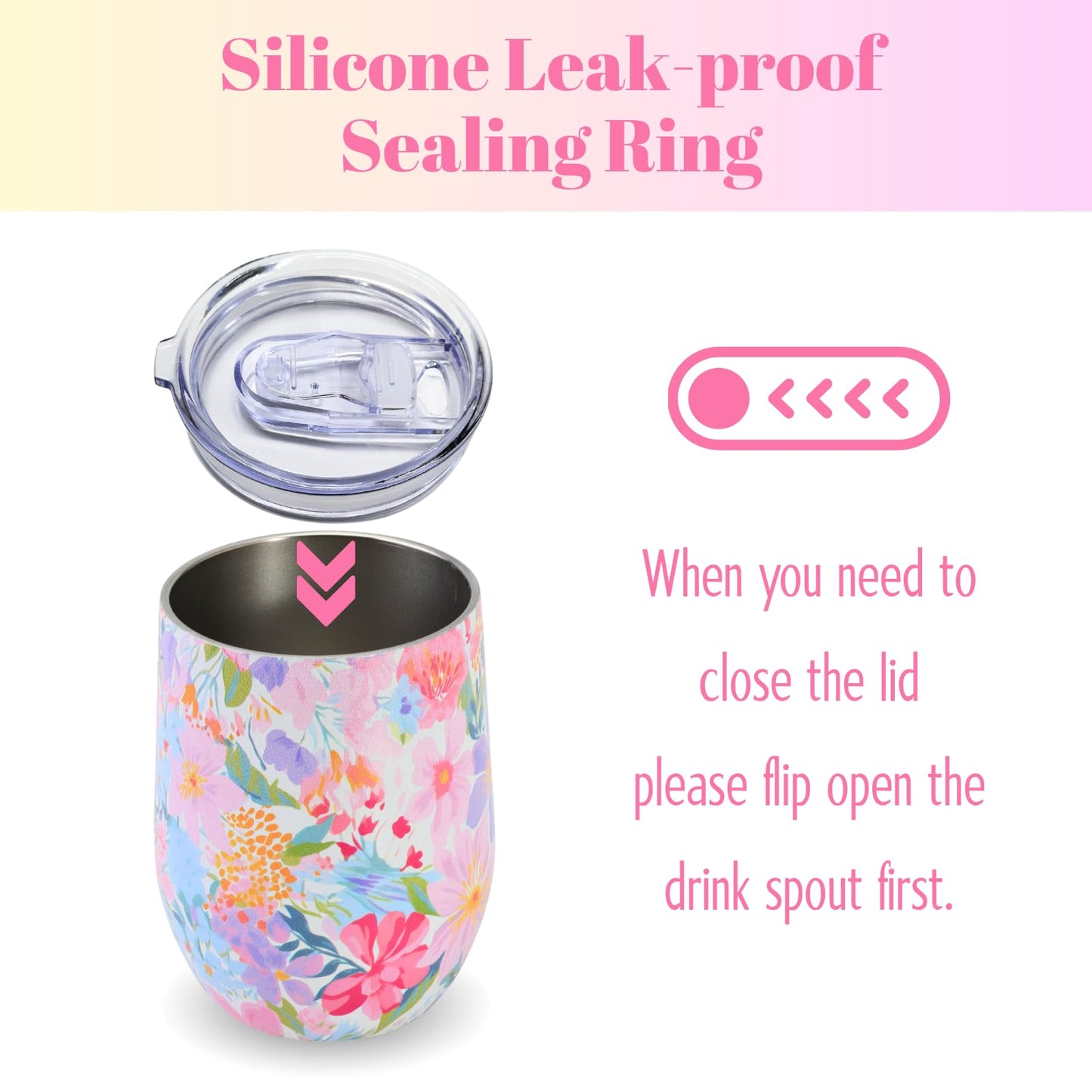 12oz Vacuum Insulated Wine Tumbler, Stainless Steel Flower Cup with Lid, Womens Birthday Friendship Gifts for Friend Coworkers Teacher Sister Girlfriend Her, Mothers Day Gifts for Mom