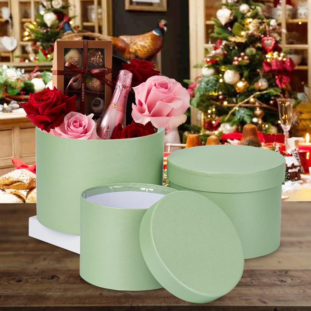 Mint Green Gift Box Round Gift Boxes with Lids Set of 3 Nesting Gift Boxes for Presents Assorted Sizes Flower Boxes for Arrangements Birthday Wedding Bridesmaid Graduation Christmas Party Gift Bags