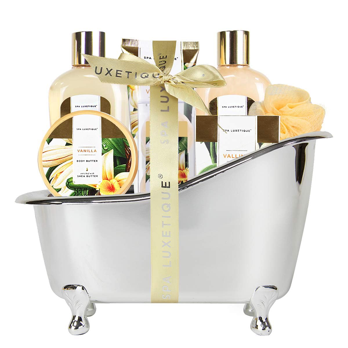 Gift Baskets for Women, Spa Luxetique 8 Pcs Vanilla Mothers Day Gifts for Mom, Birthday Bath and Body Set, Self Care Kit for Her, Including Bubble Bath, Shower Gel, Body Lotion