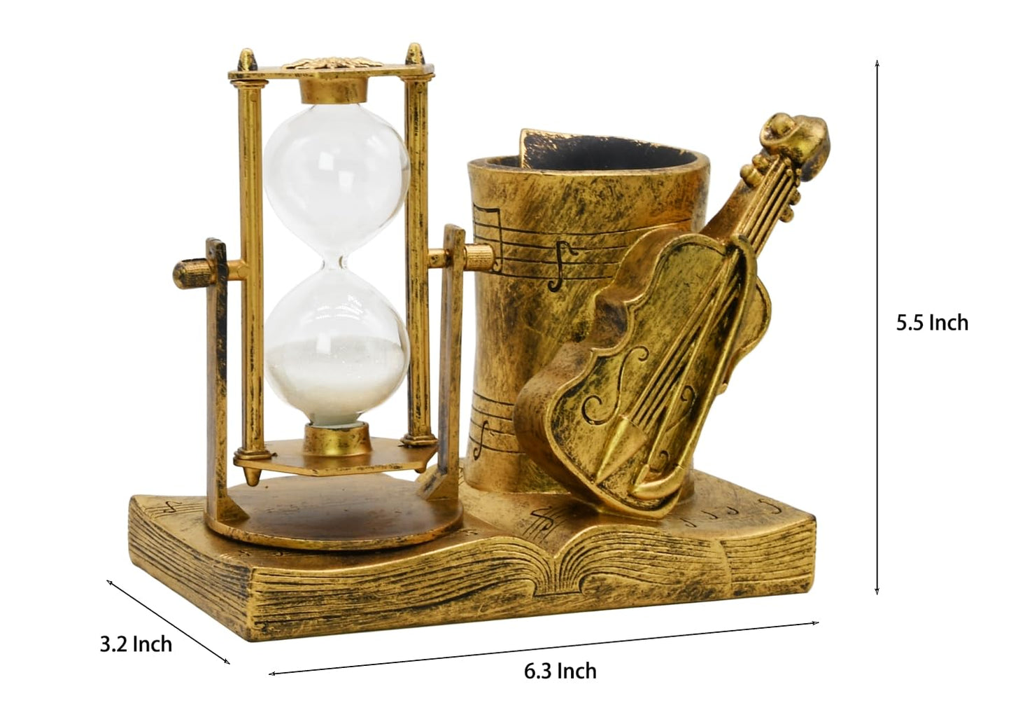 Violin-Themed Pencil Holder with Hourglass, Resin Desktop Organizer for Office & Study, Pen Holder with Sand Timer, Classic Music Addition Scissors Storage, Artistic Gift for Violin Lovers
