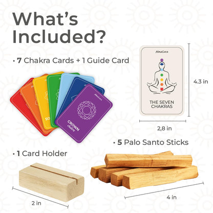 7 Chakra Cards & 5 Palo Santo Sticks Set Spiritual Gift Set for Women Unique Birthday Gift, Meditation Decor, Chakra Healing, Protection Energy, Mindfulness Gifts
