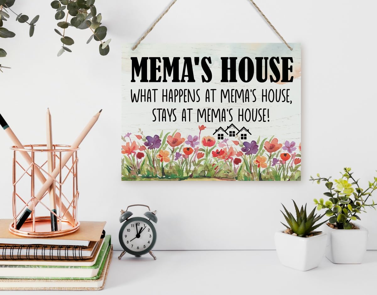 Rustic Sign, Mother's Day Gift, Grandma's Gift, Mom's Gift, Hanging Printed Wood Wall Art Sign Decor, Mema's House What Happens At Mema's House, Stays At Mema's House, Sign Gift for Grandma