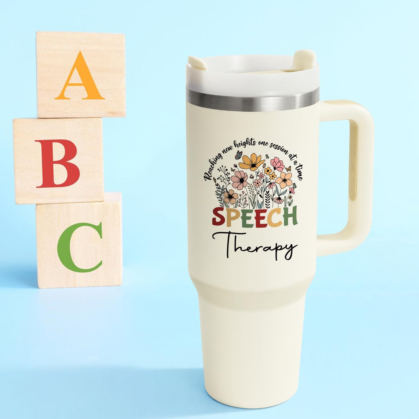 Qtencas Speech Therapy Gifts, Speech Language Pathologist Gift, SLP Gifts 40 Oz Stainless Steel Travel Tumbler, Therapist Appreciation Present for Women, Christmas Birthday Present for SLP