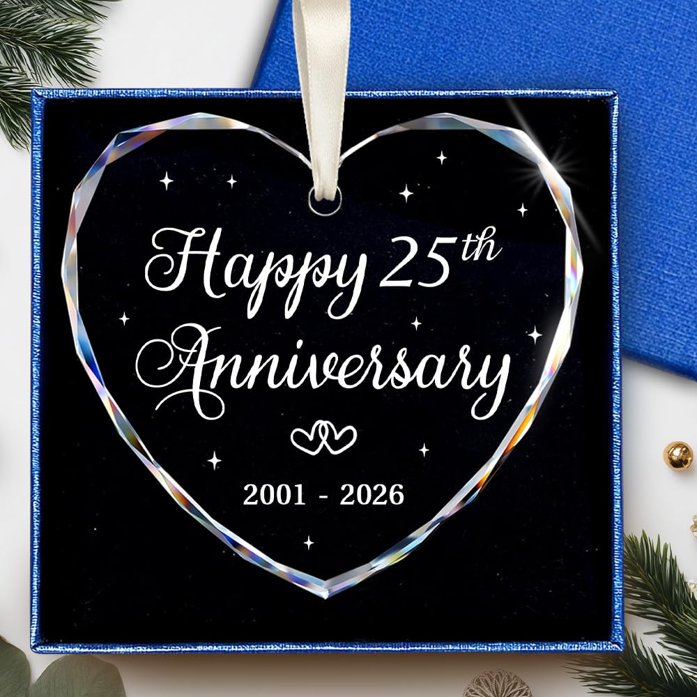 BSQUIELE 25th Anniversary Ornament - Gift for 25th Anniversary - Silver Anniversary - 25th Wedding Ornament - 25 Year of Marriage Gifts for Couple 2026 - Valentine, Birthday Gift for Husband, Wife