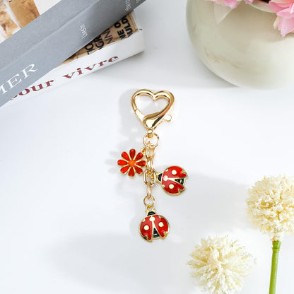 Ladybug Keychain with Flower Charm Lady Bug Accessories Cute Ladybug Gifts for Women Friends Birthday Christmas