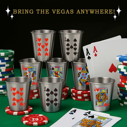 10-Pack Stainless Steel Poker Shot Glasses 2oz - Poker & Casino Theme Party Shots with Spades & Hearts- Durable Barware for Casino Nights, Gifts for Poker Players