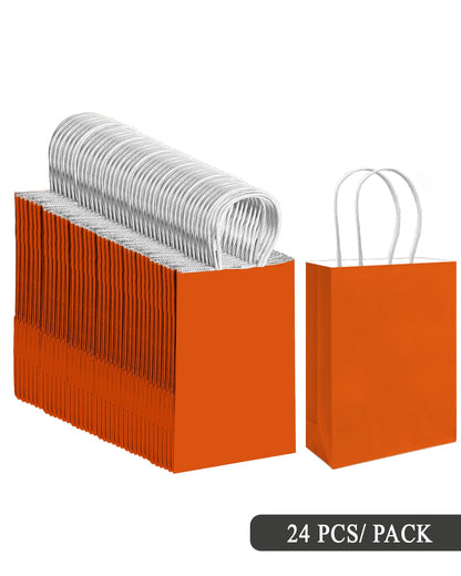 qiqee 24PCS Small Gift Bag with Handles Bulk 8.3"x6"x3" Gift Bags Orange Bags Multiple Uses (Small Size)