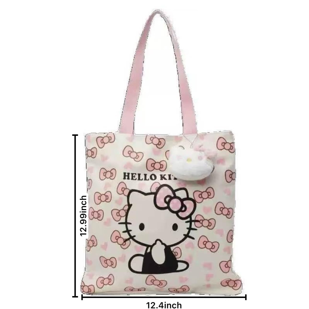 Cute Cartoon Kitty Tote Bag – Pink and White Kawaii Style Reusable Shoulder Bag – Adorable Lightweight Canvas Tote for Women