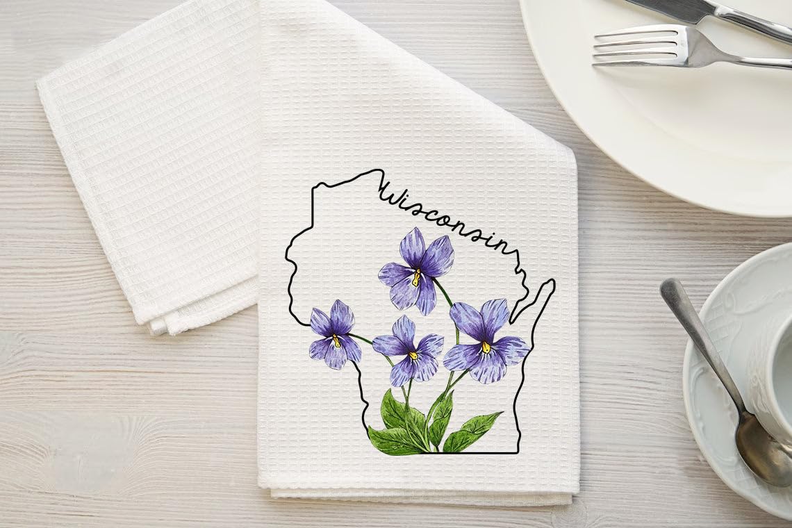 Wisconsin Kitchen Towel - Wisconsin Dish Towel - States Kitchen Towels - U.S. State Souvenir - Moving To Wisconsin Housewarming Gift - Wisconsin Flower Lover Gift - Wisconsin State Towel