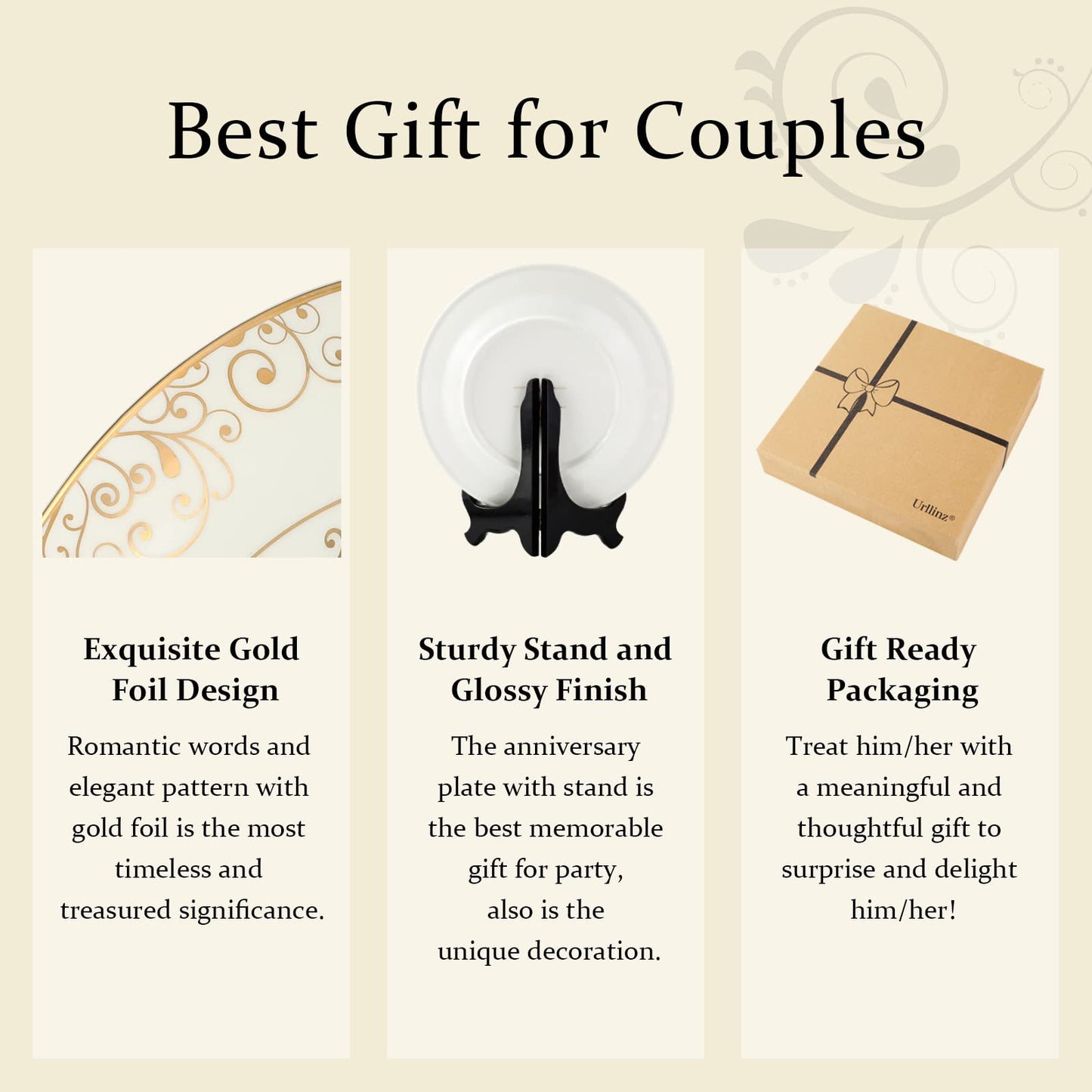 Urllinz 40th Anniversary Wedding Gifts for Wife - 40 Year Anniversaty Plate with 24k Gold Foil, Happy Decorations for Couple Parents Him Her Husband, Ceramic 9"