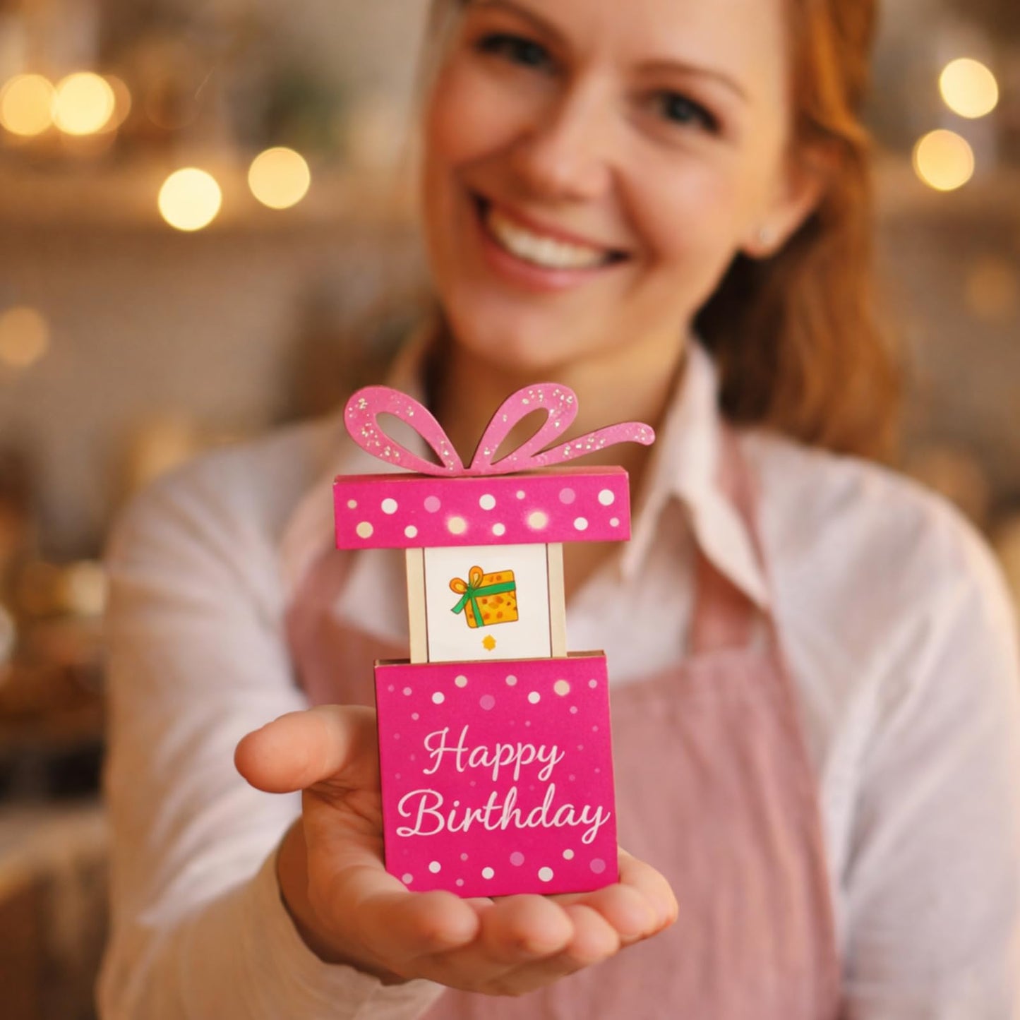 Kathfly Cheerful Birthday Gift Card Holders, Wooden Gift Cardholder Pull Out, and Cute Card Holder to Decorate Gifts for Wedding Birthday Note Cards and Business Cards(Pink)