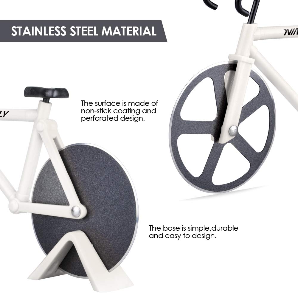 Ninonly Bicycle Pizza Cutter Wheel,Non-stick Bike Pizza Slicer,Stainless Steel Cutting Wheels With a Stand for Pizza Lovers, Housewarming Gifts Cool Kitchen Gadget Cool Men's Gift