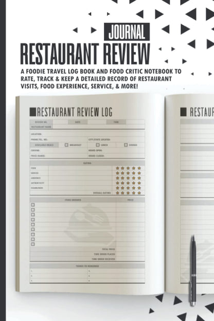 Restaurant Review Journal: a Foodie Travel Log book and Food Critic Notebook to Rate, Track & Keep a Detailed Record of Restaurant Visits, Food ... Gift for Food Lovers, Bloggers men, & women.
