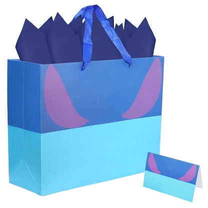 Mprocen Cartoon Animation Party Gift Bags Blue Pink Hawaii Candy Bags Set with Tissue Paper Greeting Birthday Cards for Party Favor Baby Shower Holiday Supplies