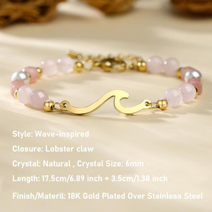 Quietsun Teens Girl Gift Teenage Her Women Birthday Gifts Ideas 12 14 16 Year Old Rose Quartz Protection Wave Bangle Bracelet Christmas Stocking Stuffers Valentines Day Easter