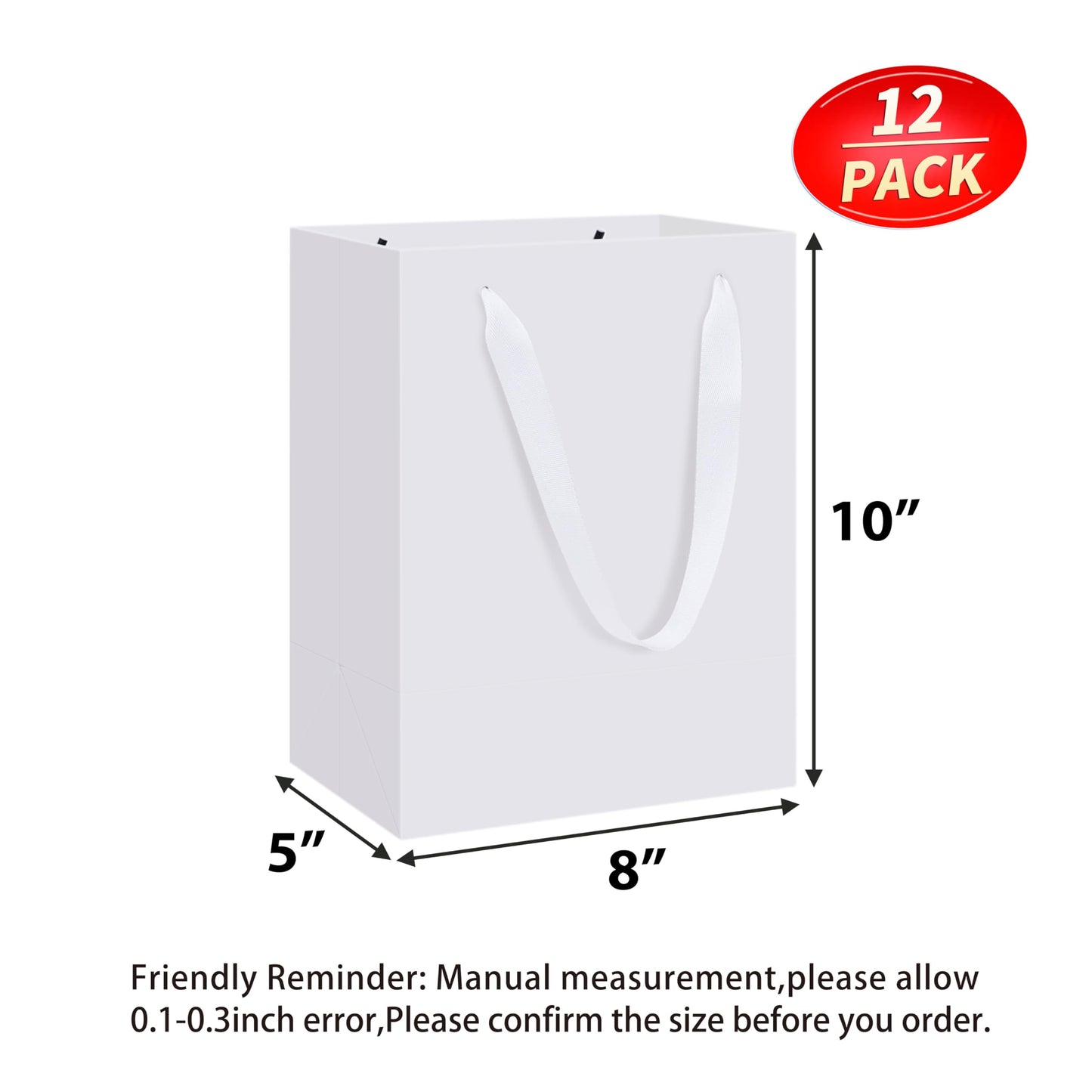 HUAPRINT 30 Pack White Medium Paper Bags with Handles - 8x5x10 inch Gift Wrap Bag for Retail,Party Favor,Merchandise,Business,Shopping,Wedding