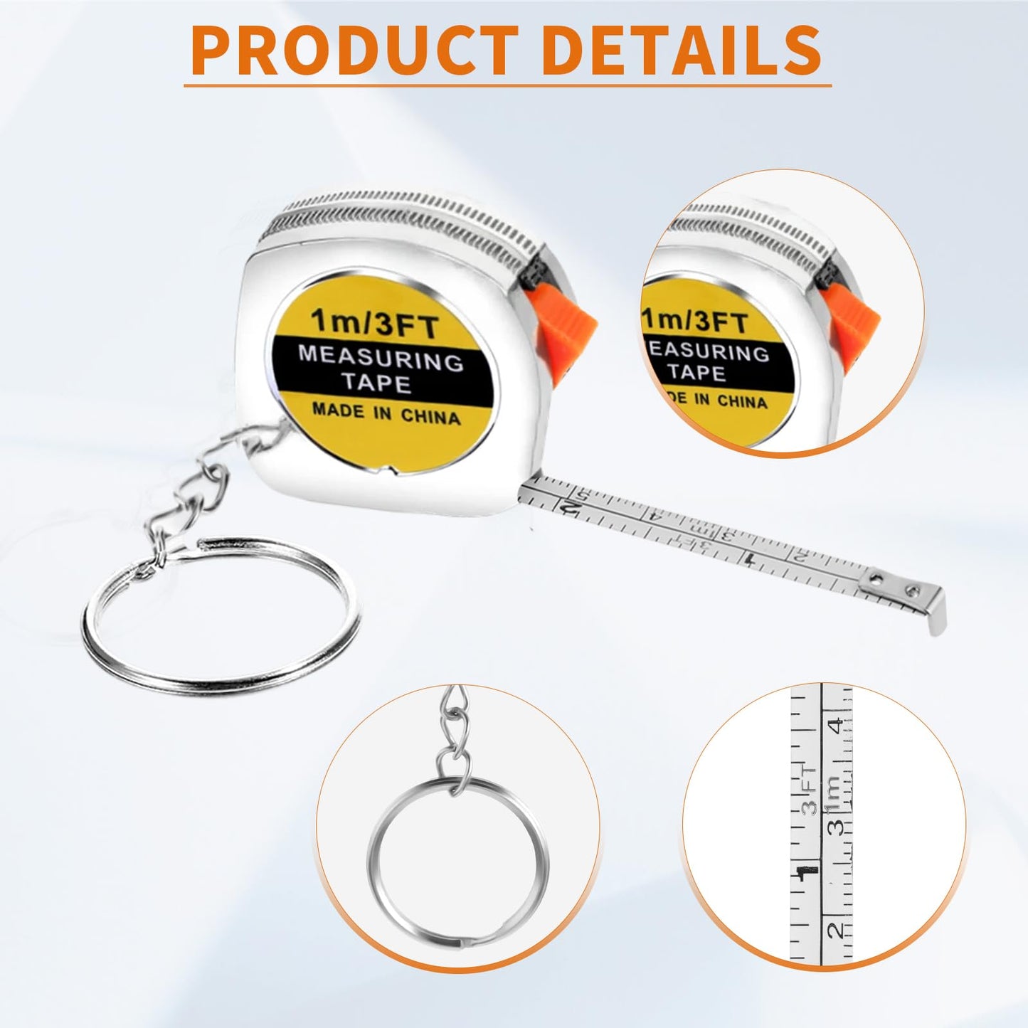12 Pcs Tape Measure Keychains 1.5 Inch, 3ft/1m Mini Retractable Measuring Tape with Slide Lock, Functional Pocket Tapes for Construction Birthday Party Favors Gift Bag Fillers