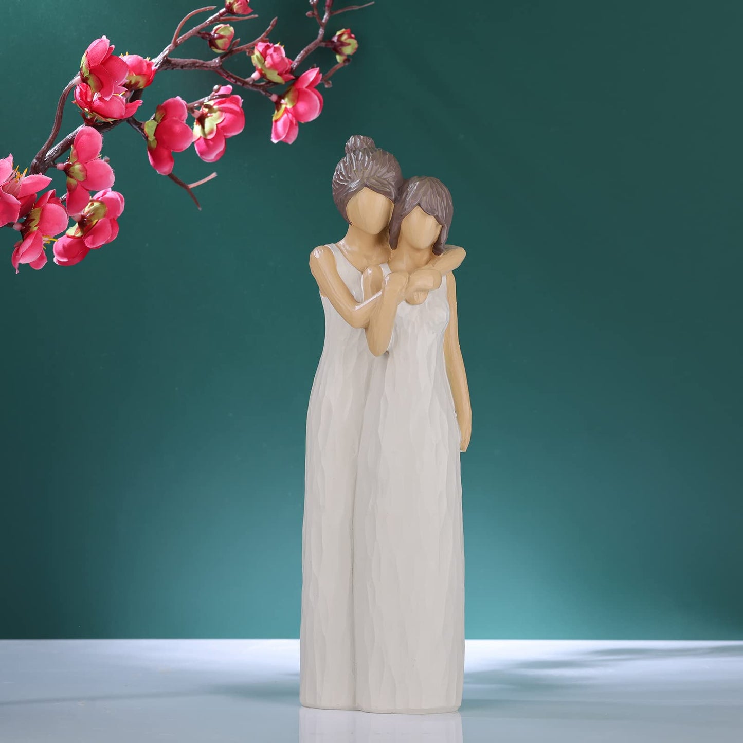 LCCCK Mother Daughter Figurines Give Mom Gifts, Mother Daughter Hugging Figurines Bride Gifts, Meaningful Sentimental Gift for Mom, Mother's Day Grandma Birthday Gift Sculpted (Cream, 10.2in)
