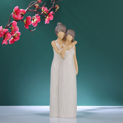 LCCCK Mother Daughter Figurines Give Mom Gifts, Mother Daughter Hugging Figurines Bride Gifts, Meaningful Sentimental Gift for Mom, Mother's Day Grandma Birthday Gift Sculpted (Cream, 10.2in)