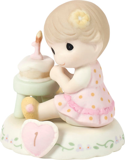 Precious Moments Age 1 Growing in Grace Figurine – Hand-Painted Bisque Porcelain Brunette Girl – Ideal Keepsake Gift for 1st Birthday, 142010B