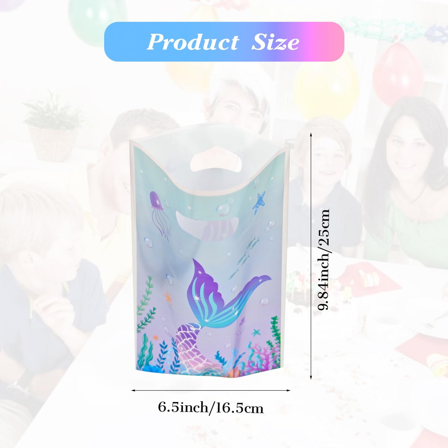 Agaommio 40PCS Mermaid Party Favor Bags Christmas Gift Bag Under the Sea Plastic Gift Bag Goodie Bags Mermaid Tail Treat Bag with Handles for Girls Kids Birthday Party Supplies 6.3"x 9.45"