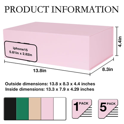 LFBOX Pink Gift Box with Magnetic Lids 13.8x8.3x4.4 in, Large Present Box for Bridesmaid Proposal Wedding Mother's Day 1 Pack