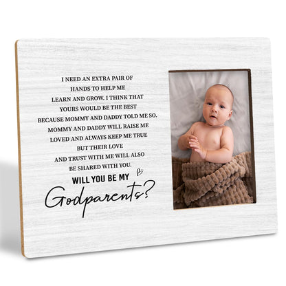 Godparents Proposal Gift, Picture Frame Gifts for New Godparents Announcement, Godparents to Be Gift, Will You Be My Godparents Wood Picture Frame for Tabletop Display, Holds 4x6 Inches Photo