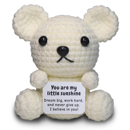 DEYBA Handmade Crochet Bear with Inspirational Message Card – Warmth Series – Thoughtful Encouragement for Friends, Kids & Loved Ones, Perfect for Holidays or Special Occasions