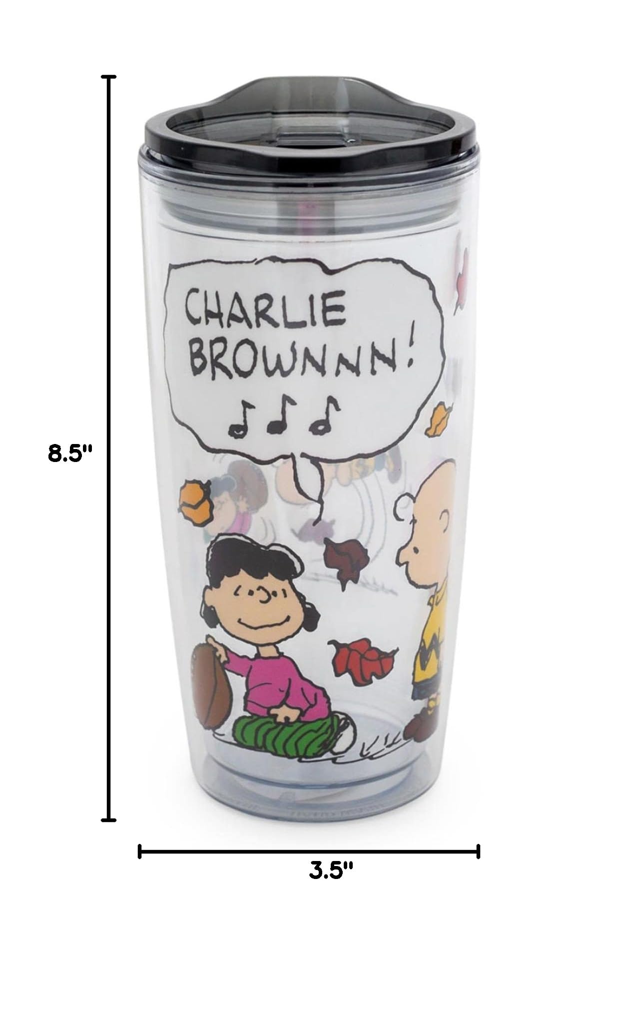 Silver Buffalo Peanuts Charley Brown Lucy Double Wall Travel Tumbler w/Slide Close Lid, 20 Ounces